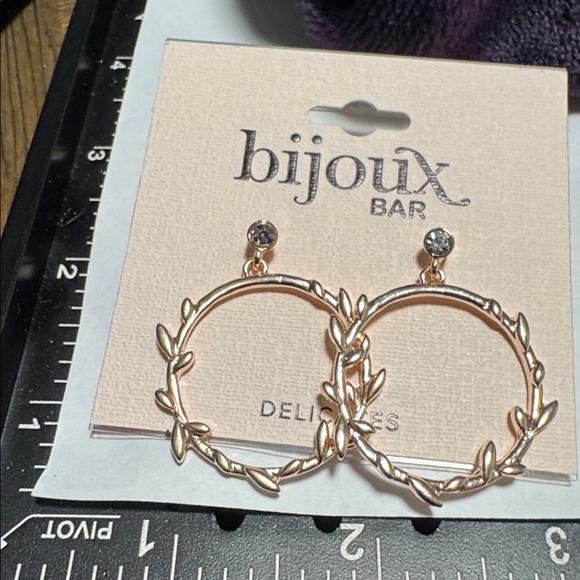 Bisjoux Rose Gold Leaf Hoop Earrings with Clear Crystal Studs - Picture 5 of 5